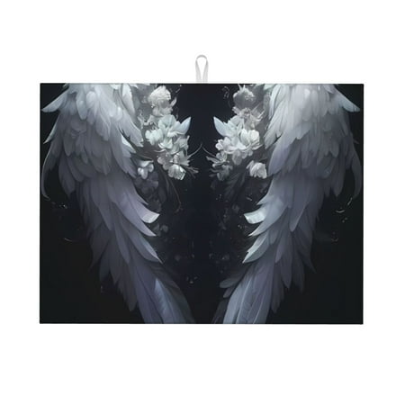 

Zeuib Elegant Feathered Floral Wings Dish Drainer Kitchen Counter Kitchen Drying Mat Heat Resistant Drainer Mats Easy to Clean Dish Rack Pad