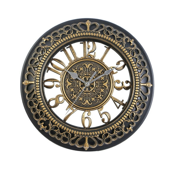 Masteelf Vintage Dial Clock European Hollowed-out Silent Clock 3D Round Large Decorative Wall Clock for Living Room Bedroom Kitchen(Golden)