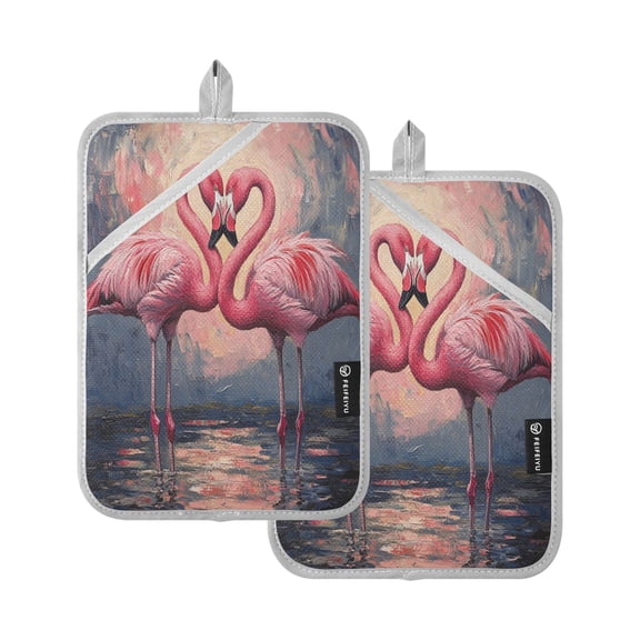 BZSMCE Pot Holder Oven Mitts Cooking baking Flamingos Fall in Love Pattern Creative Pattern Size:7x9.8in