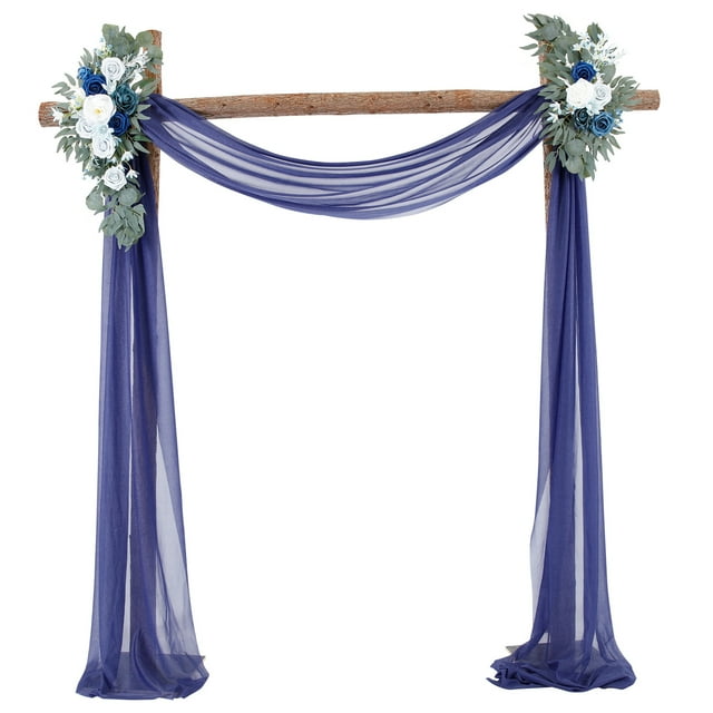 Azul marino, sin incluir flores artificiales, 75*550 cm (2 cintas gratis) cortina de ventana de fondo de arco de cenefa de decoración de boda de una sola pieza