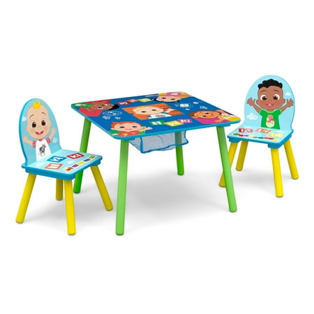 CoComelon Table and Chair Set With Storage (2 Chairs Included) by Delta Children - Greenguard Gold Certified - Ideal for Arts & Crafts Snack Time Homeschooling Homework & More