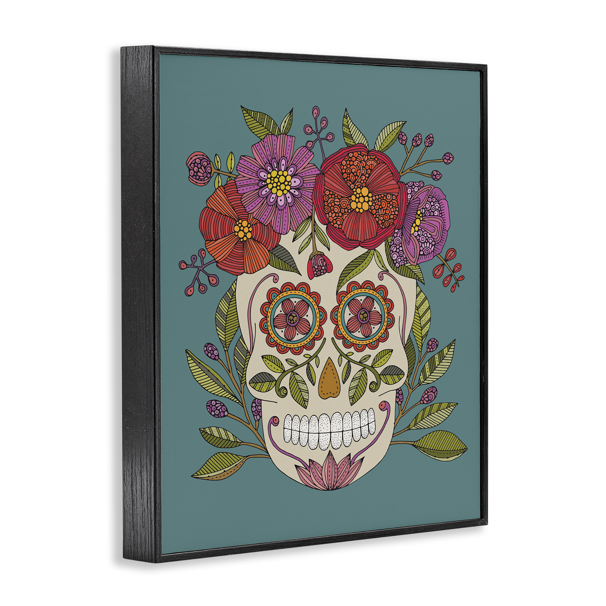 Stupell Industries Floral Sugar Skull Holiday Painting Black Framed Art Print Wall Art, 11 x 14