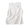 thumbnail image 3 of Women's Soild Color Single-Breasted Linen Vest, Sleeveless Casual Cotton Linen Waistcoat Jacket, Lightweight Summer Layering Piece for Tops and Dresses White L, 3 of 10