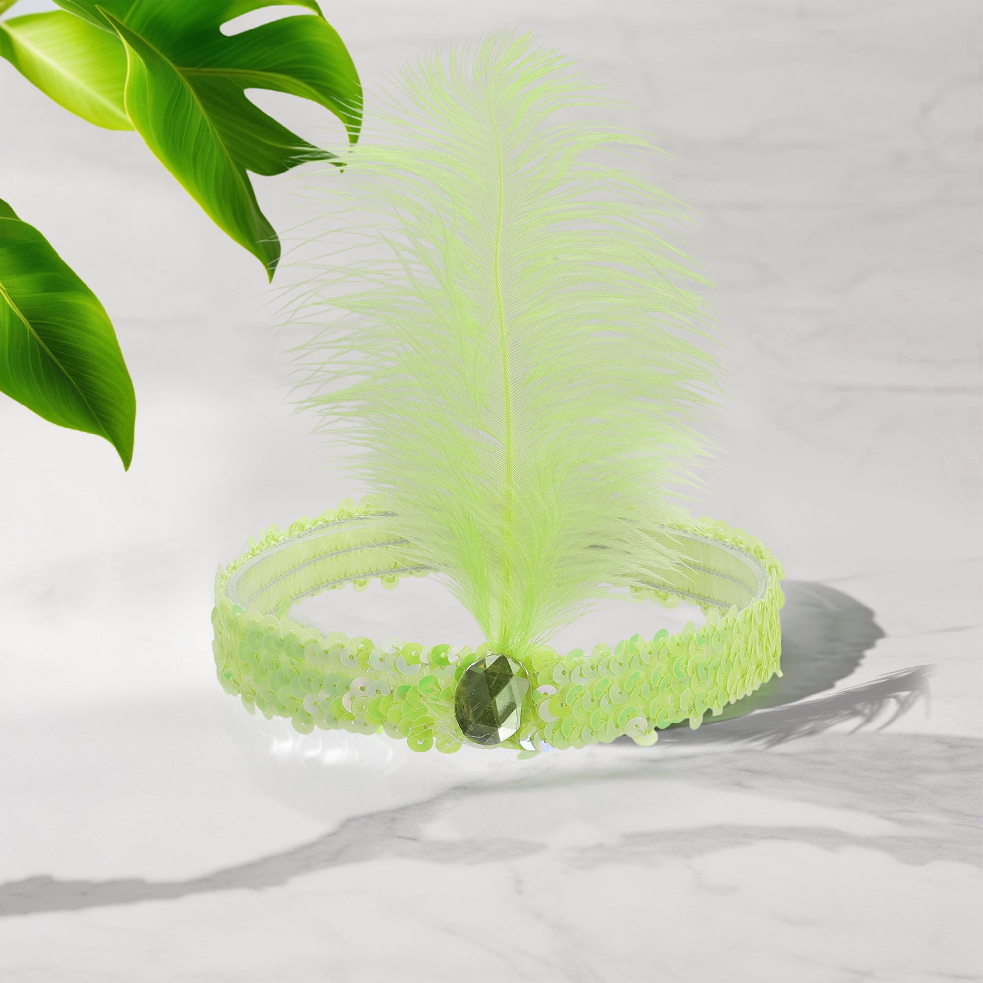 Unique Bargains Feathers Faux Diamond Headbands Light Green