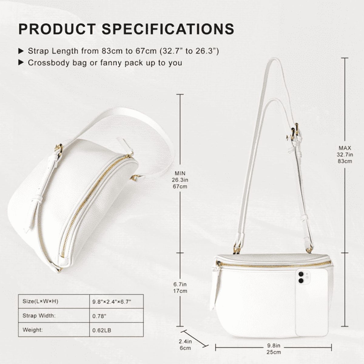 Olurrisa Saddle Crossbody Bags for Women, PU Leather Saddle Satchel Bag Fanny Pack and Cross Body Purse-White