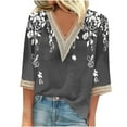 thumbnail image 2 of Vivianyo HD Classic Women's 3/4 Sleeve Shirt Women's Printed Pullover V-neck Lace T-shirt With 4/3 Sleeves And 3/4 Sleeves Top, 2 of 4