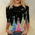 thumbnail image 2 of WTOBBY Women's Casual Round Neck 3/4 Sleeve Loose Printed T-Shirt with Christmas Elements, Ladies Holiday Theme Top for Everyday Fashion, Comfortable Wear Blouse,Multicolor L, 2 of 6