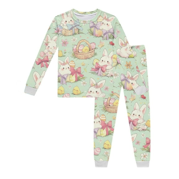 Ulitacool Girl Easter Outfits 8 Years Children'S Long Sleeve Pajama Set Bunny Printed Top And Pants Round Neck Nightwear Classic Playsuit Light Pink