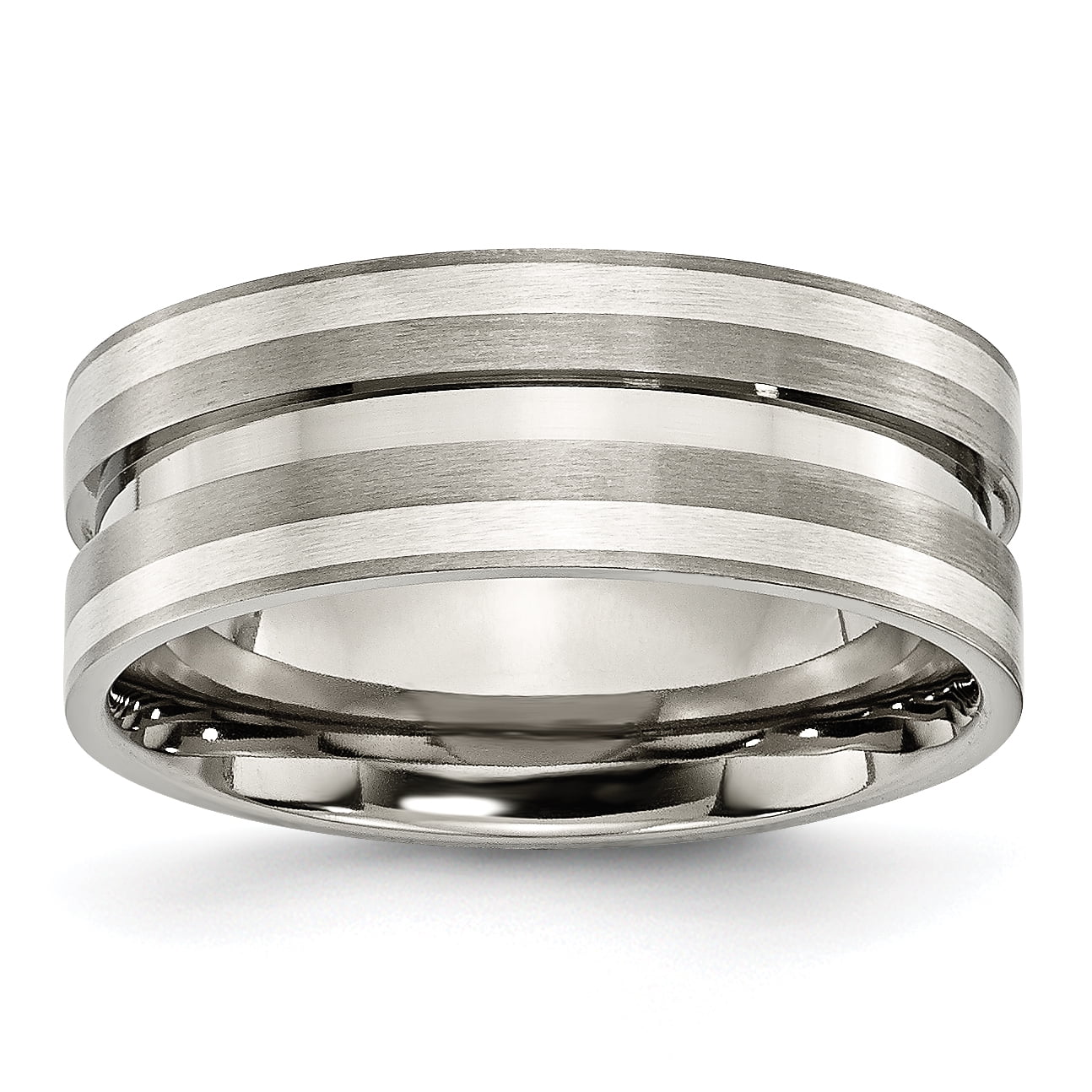 IceCarats - Titanium Brushed 925 Sterling Silver Inlay 8mm Grooved 