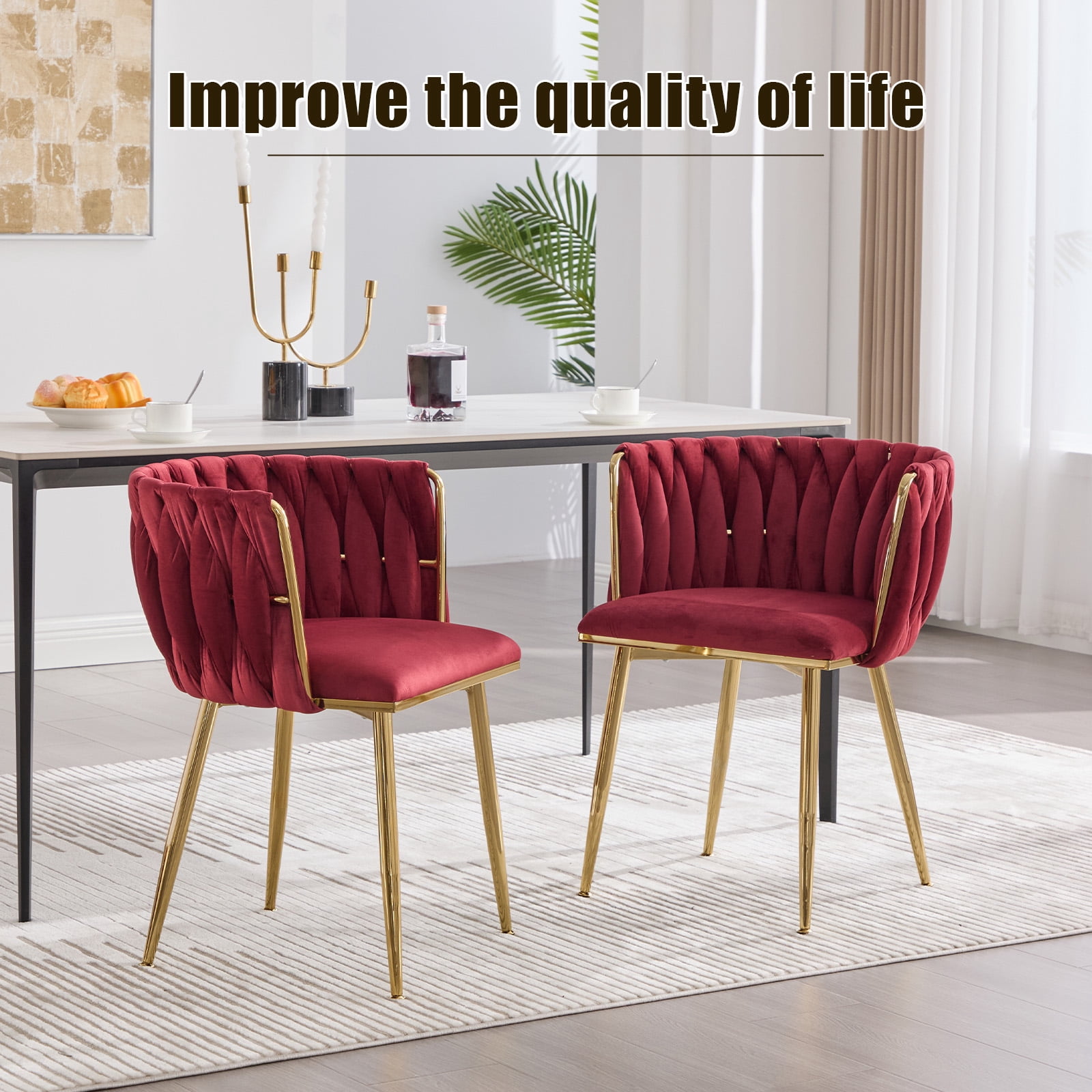 MOONMISS Dining Chairs Set of 2 with Metal Legs for Kitchen Dinning Room,Wine Red