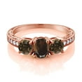 thumbnail image 2 of Gem Stone King 1.87 Ct Oval Brown Smoky Quartz 18K Rose Gold Plated Silver Moissanite Ring (Size 8), 2 of 4