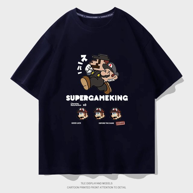 Camiseta de manga corta con cuello redondo para hombre y mujer, ropa de calle, camiseta holgada de algodón con dibujos animados de Super Mary zhangmengya LED