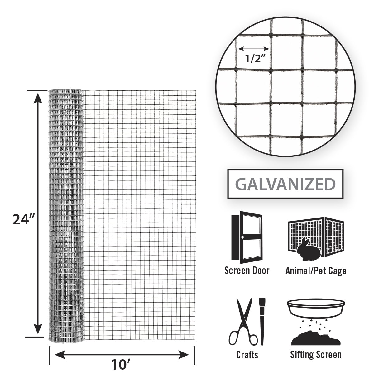 Garden Zone 24in H x 10ft Steel Hardware Cloth Fence with 1/2in Mesh