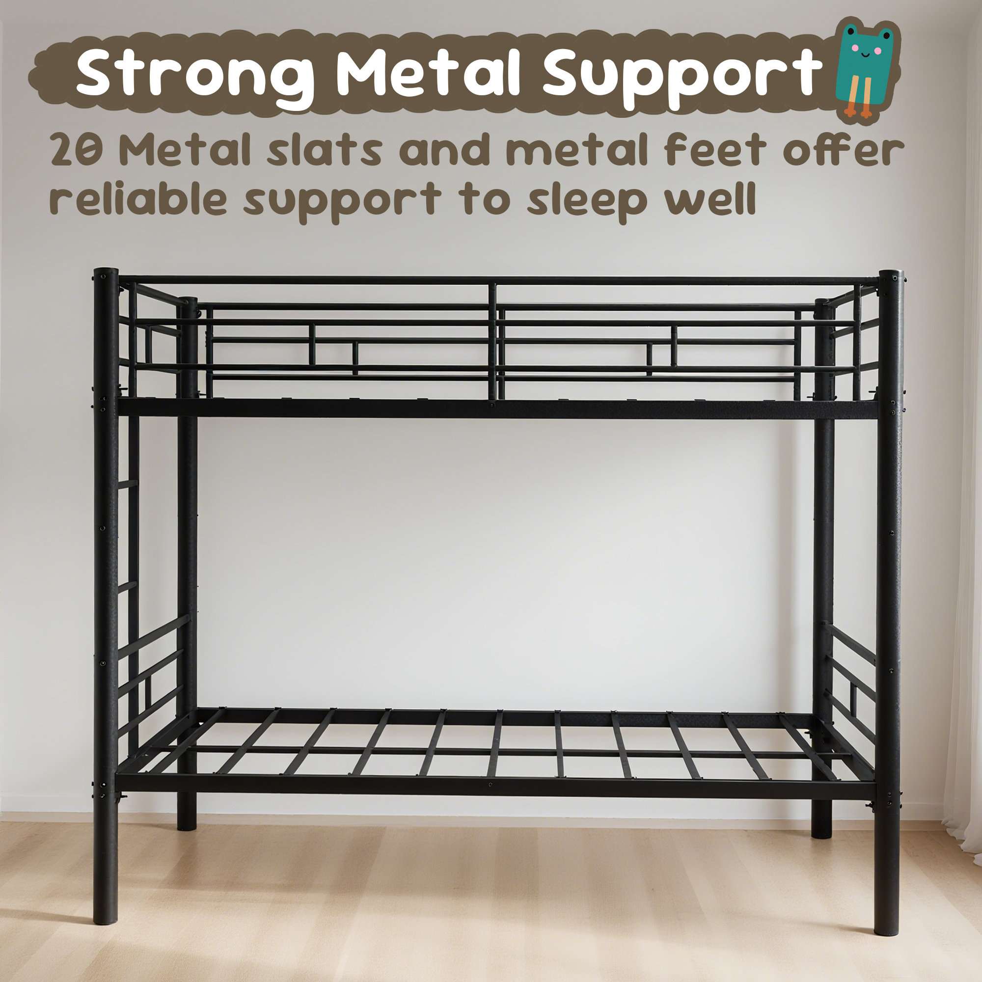Alvantor Metal Bunk Bed Twin over Twin for Kids, Convertible 2 Beds, Heavy Duty Bed Frame with Under-Bed Storage for Bedroom Black