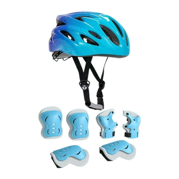 Casco de bicicleta para niños Conjunto de equipo ajustable con equipos de regalo de guardias de muñeca con codo Morado azul
