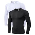 thumbnail image 3 of Paquete de 2 camisas de compresión para hombre, camisetas de entrenamiento atlético de manga larga, capa base, camiseta de entrenamiento atlético deportivo de secado rápido, 3 of 5