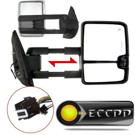 ECCPP Tow Mirrors for 2007-2014 for Chevy Silverado for GMC Sierra Towing Mirrors Chrome Housing Power Heated Signal Light Pickup Pair Mirrors Driver Side and Passenger Side
