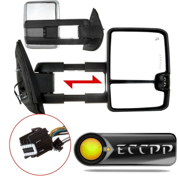 ECCPP Tow Mirrors for 2007-2014 for Chevy Silverado for GMC Sierra Towing Mirrors Chrome Housing Power Heated Signal Light Pickup Pair Mirrors Driver Side and Passenger Side