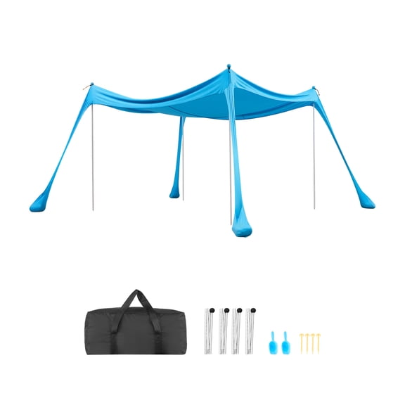KFFKFF Beach Tent Sun Shelter, UPF50 Sun Protection, 6.6 ft Height, 10x10 ft Coverage, Quick Setup Canopy with Sandbags, Poles, Shovels, and Portable Shade for Outdoor Activities