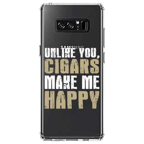 DistinctInk Clear Shockproof Hybrid Case for Samsung Galaxy Note 8 - TPU Bumper Acrylic Back Tempered Glass Screen Protector - Unlike You, Cigars Make Me Happy