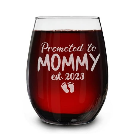 

Shop4Ever® Promoted To Mommy Est 2023 Engraved Stemless Wine Glass Gift for First Time Mother New Mom Mom to Be