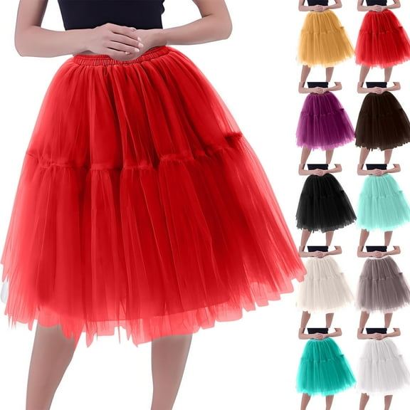 STETMN Women's Midi Tutu Skirt Pleated Puffy Skirts Elatic Waist Tulle Petticoats Skirt