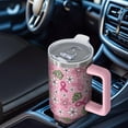 thumbnail image 6 of Pink Breast Cancer and Pioneer Flower Tumbler with Handle and Lid,40oz Double Wall Vacuum Insulated Tumbler,Cups Gift for Women and Men, 6 of 7