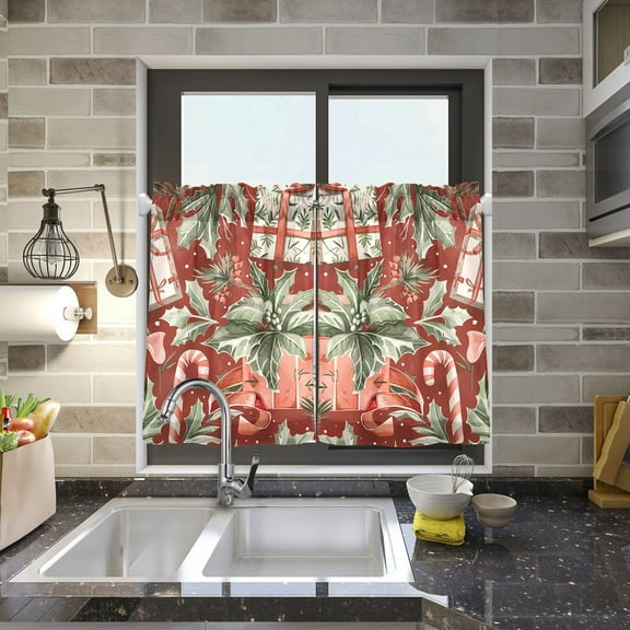 Christmas Candy Canes Gifts Kitchen Curtains Half Tier Curtain 2 Rod Pockets Bathroom Bedroom Cupborad Living Room 27"x24"