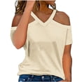 thumbnail image 2 of Rezuofi 2 Pcs Womens Summer Cold Shoulder Tops Low Back Short Sleeve V Neck T Shirts Casual 2025, 2 of 5