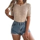 thumbnail image 3 of Blusa de Punto Acanalado con Cuello en V y Corta para Mujer Caqui S, 3 of 10