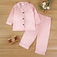 thumbnail image 2 of Cathalem Unisex Kids Boys Girls Pajama Sets Winter Long Sleeve Long Pants 2pcs Silky Sleepwear Button Down Loungewear Light Pink 5-6 Years, 2 of 7