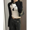 thumbnail image 2 of Camiseta de manga larga raglán de algodón para mujer, Top Delgado, dibujos animados, Sanrio, Kawaii, Pochacco, blanco y negro, Otoño, nuevo, 2 of 2