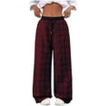 thumbnail image 2 of PNTUTB Women's Fashion Plaid Casual Relaxed Comfortable Elastic Waist Drawstring Wide Leg Pants with Pockets, 2 of 6