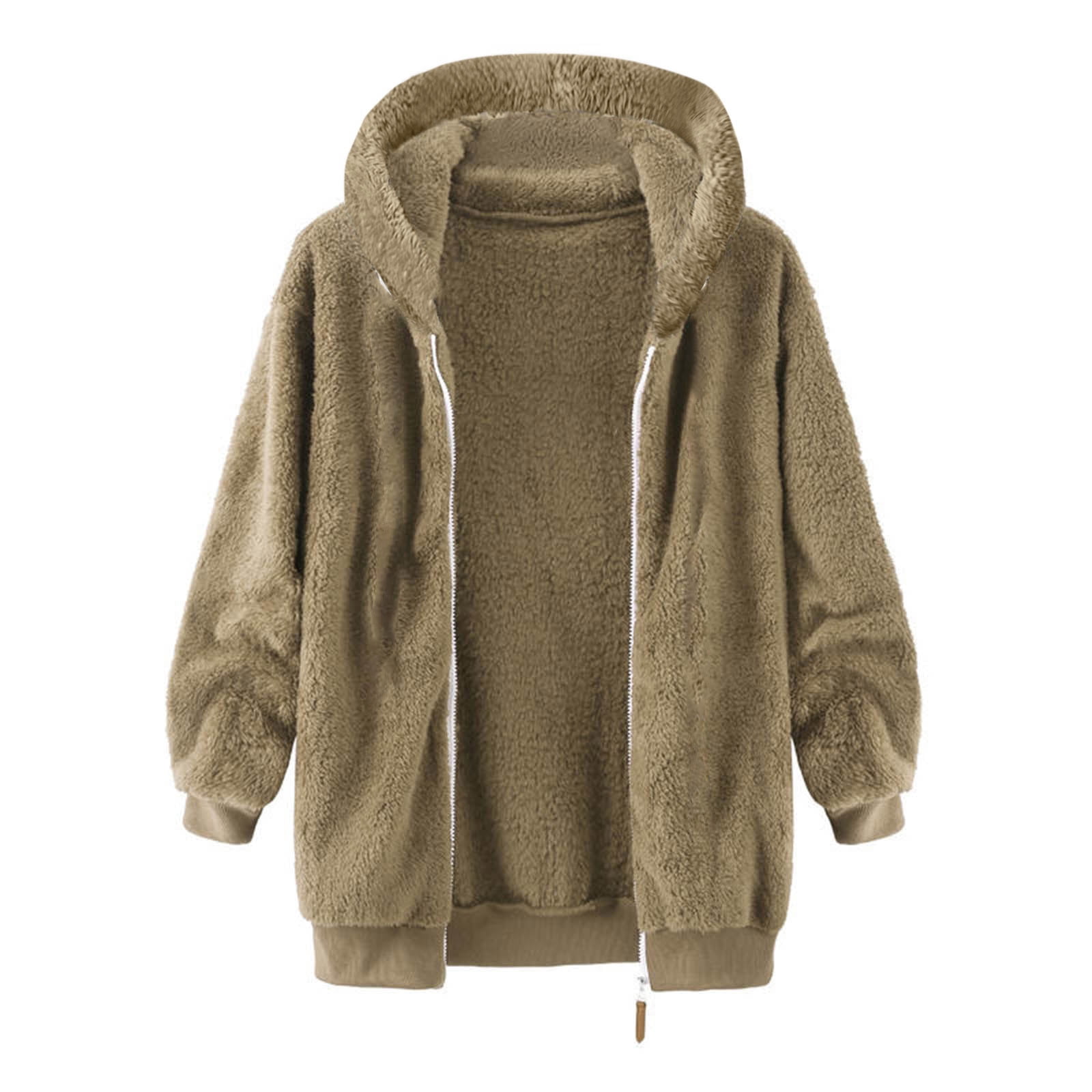 BiZtdJrK Fuzzy Fleece Coats for Men Big and Tall Zip Up Long Sleeve Sherpa Lined Jacket Fashion Drawstring Hooded Jackets Winter Outerwear Coffee S