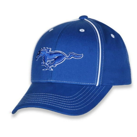 Hat - Ford Mustang 3D Running Horse Logo White Piping Blue Cap