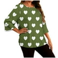 thumbnail image 1 of Staron T-Shirt Décontracté pour Femmes Grande Taille avec Imprimé Cœur, Manches Courtes, Col Rond, Haut Ample et Confortable, Vert G, 1 of 6
