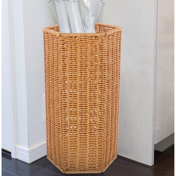 OUNONA  Umbrella Stand Woven Umbrella Holder Entry Hallway Umbrella Holder Rustic Storage Bucket