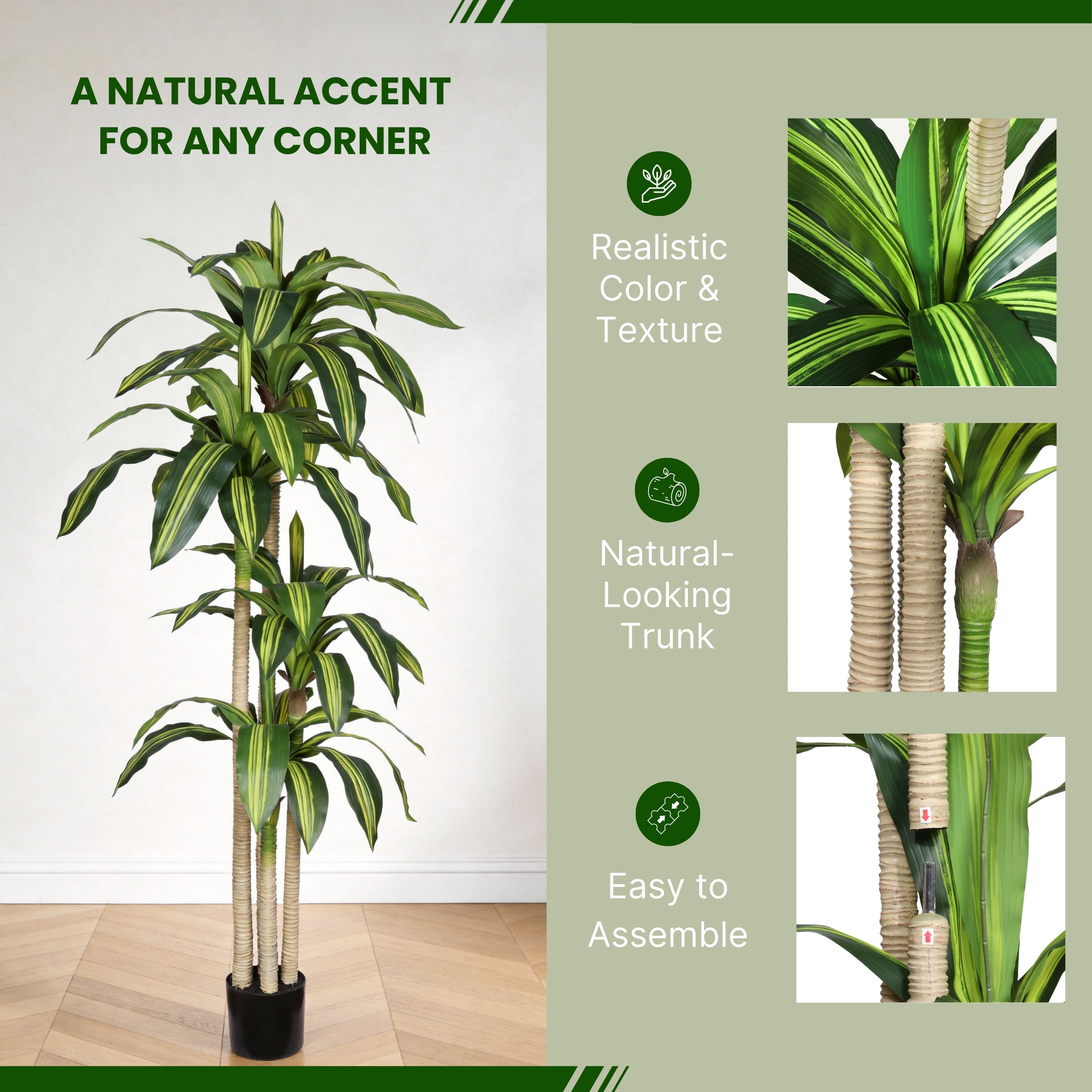 6ft Fake Dracaena Tree in Black Plastic Pot, Artificial Plants Indoor Outdoor Decor, Silk Plants for Home Decor Office Porch Patio