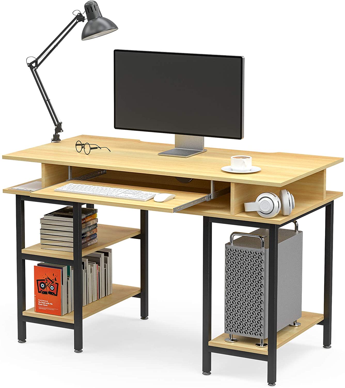 Mecor Study Writing Computer Desk 47" with Keyboard Tray/Shelves PC