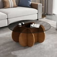 thumbnail image 5 of Lisonu Modern Round Coffee Table 31.5" x 31.5" x 15.7" - Mid Century Walnut Wood Base with Tempered Glass Top, Living Room Center Table for Small Spaces, Easy Assembly, Stylish, 5 of 7
