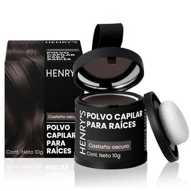 Henrys Polvo para Retocar Raíces Castaño Oscuro, Rellena Zonas Escasas, Define la Línea del Cabello