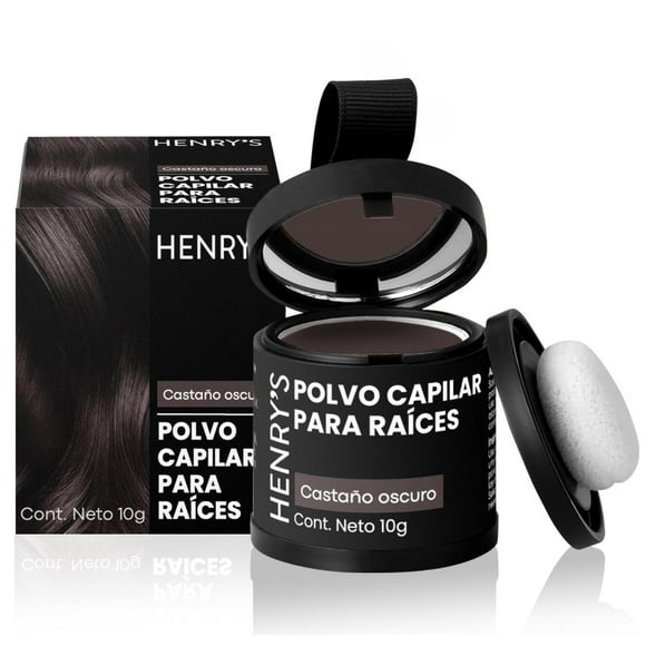 Henrys Polvo para Retocar Raíces Castaño Oscuro, Rellena Zonas Escasas, Define la Línea del Cabello