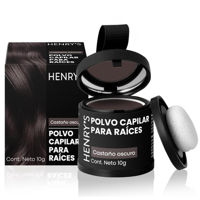 Henrys Polvo para Retocar Raíces Castaño Oscuro, Rellena Zonas Escasas, Define la Línea del Cabello