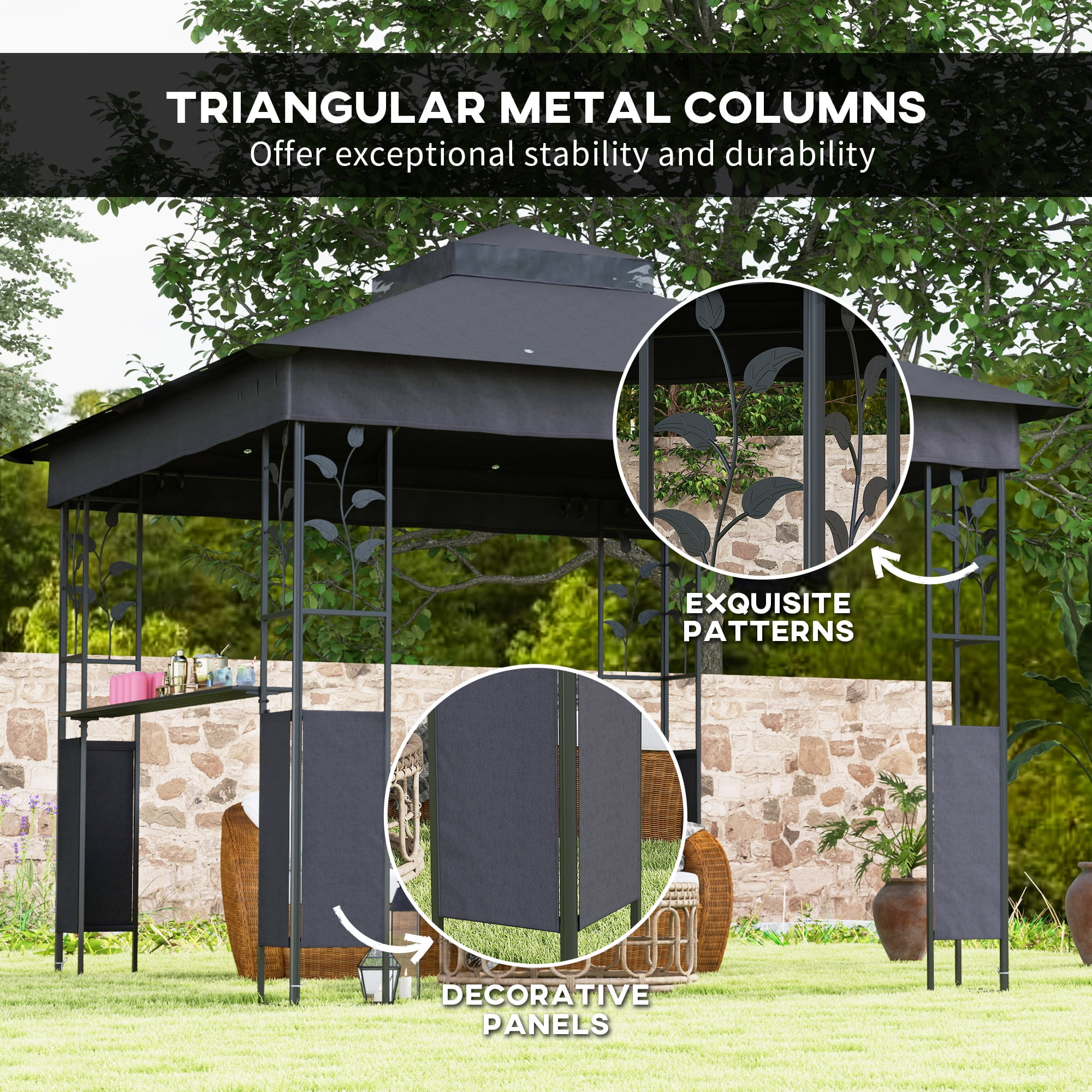 Outsunny 10' x 10' Outdoor Gazebo with Shelves and Netting, Double Roof Patio Gazebo Canopy Shelter, UV30+ Protected