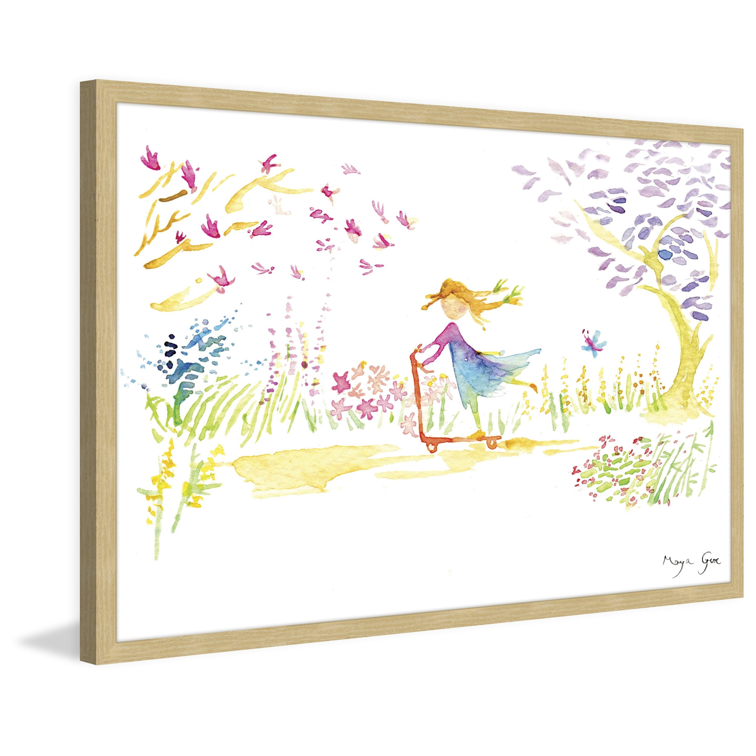 Marmont Hill "Girl on Scooter" by Maya Gur Framed Painting Print