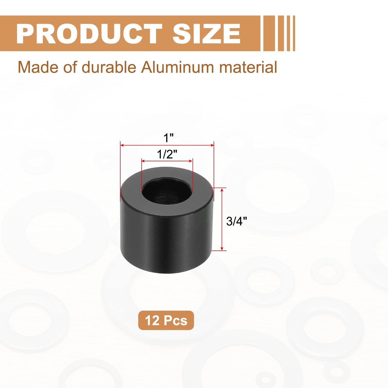 12PCS Aluminum Spacers, 1/2 x 1 Metal Spacers Aluminum 3/4 L Spacer Screw Standoff Round Unthreaded Standoff Bushing for 5/16inch Screw Bolts, Black