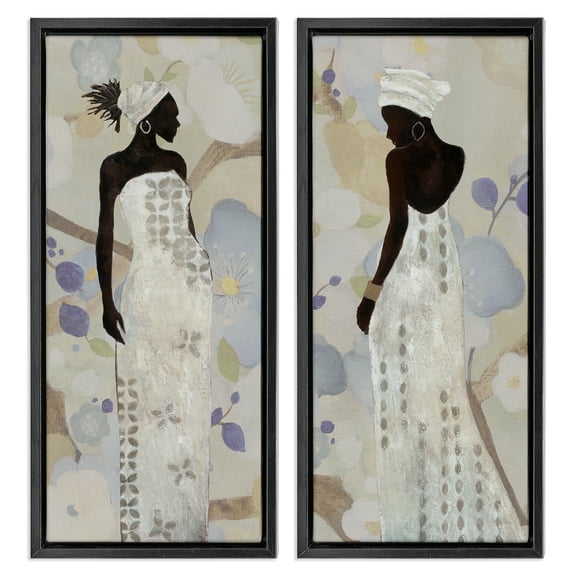 Stupell Industries Stylish Neutrals Women People Painting Black Floater Framed Canvas Art Print Wall Art, 11 x 25, Set of 2