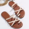 thumbnail image 7 of Sandals For Women Casual Indoor And Outdoor Versatile Plus Size Solid Color Pearl Round Toe Open Toe Flat Weave Womens Sandals for Summer, 7 of 7