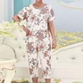 thumbnail image 2 of QQAMB Pajamas Sets for Women Plus Size Loungewear Floral Crewneck Short Sleeve Blouse + Capri Pants 2PCs Pajamas Sets Beige 3XL, 2 of 3