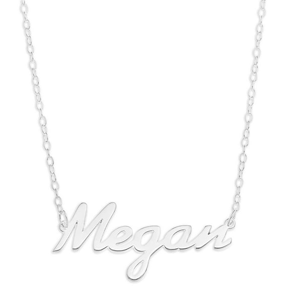 Optima Jewelry Sterling Silver 'Megan' Name Pendant on 16-inch Trace Chain - White